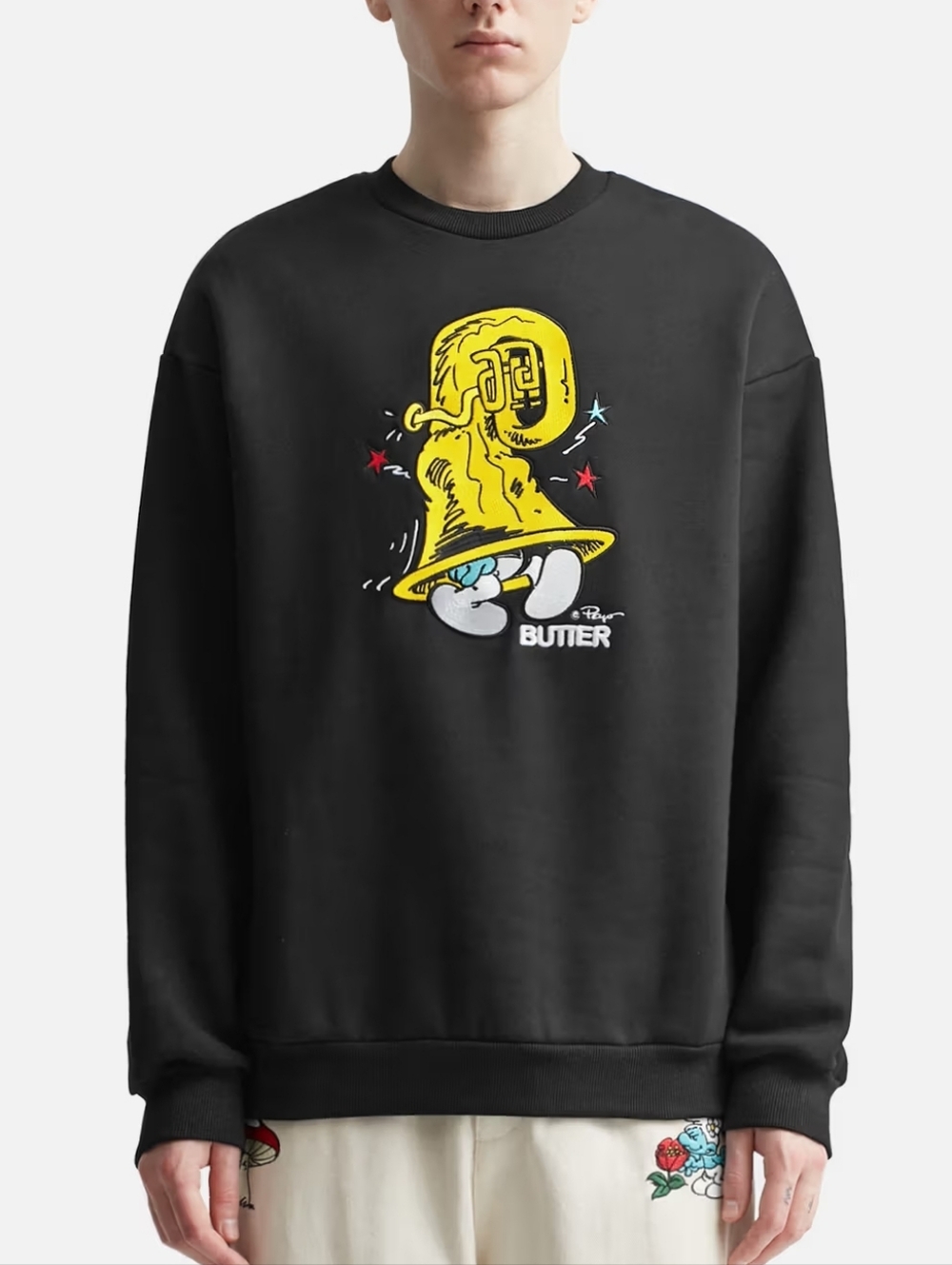 Butter Goods X The Smurfs Harmony Crewneck Black Sweatshirt Medium Unisex New
